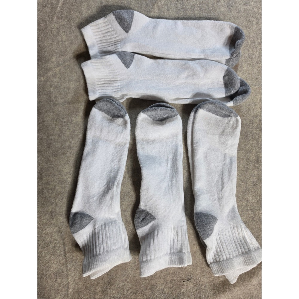 White Crew Socks Grey Heel Toe Athletic Sport Ribbed Knit 5 Pair Pack